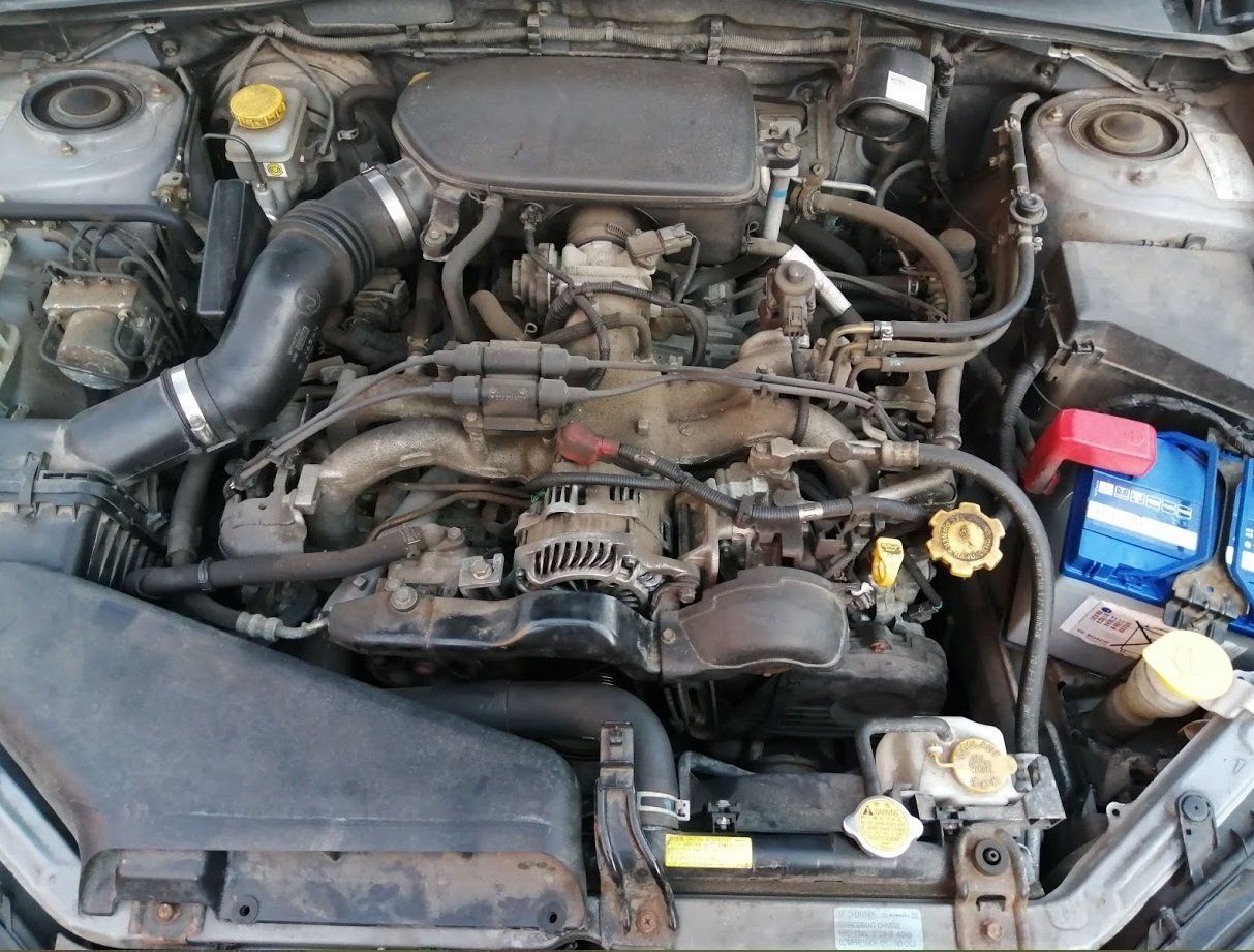 A 2005 Subaru engine ready for inspection